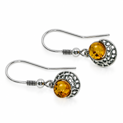 Rav �reringe med M�ne i 925 Sterling S�lv � Cognac Rav