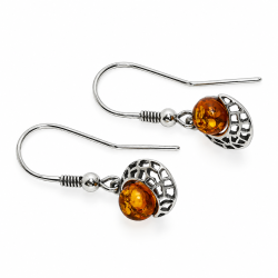 Rav �reringe med M�ne i 925 Sterling S�lv � Cognac Rav