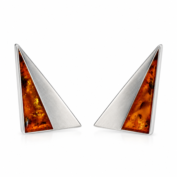 Moderne Trekantede Rav �restikker i Cognac Rav og 925 Sterling S�lv