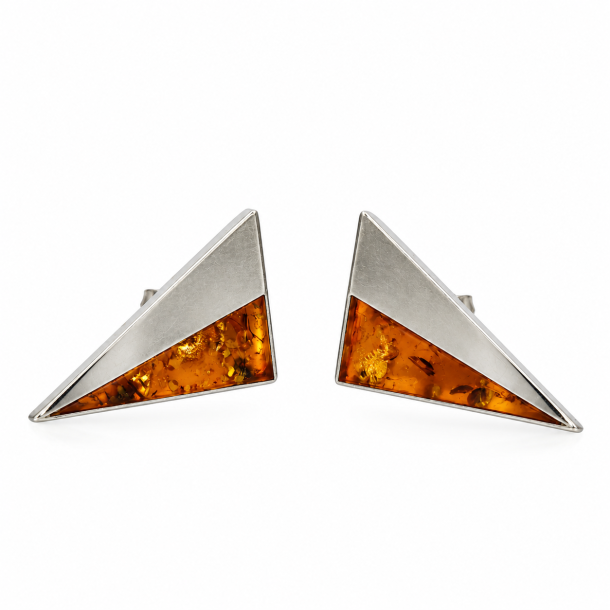 Moderne Trekantede Rav �restikker i Cognac Rav og 925 Sterling S�lv