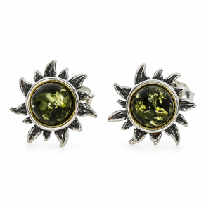 Sol �restikker med Gr�n Rav og 925 Sterling S�lv