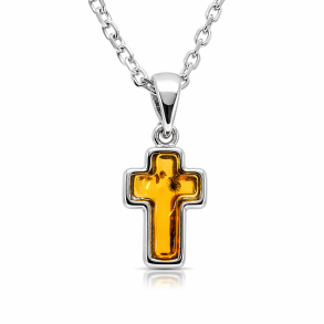 Bernstein Kreuz Anh�nger aus Silber | Echter Bernstein | Der kleine Bernsteinladen