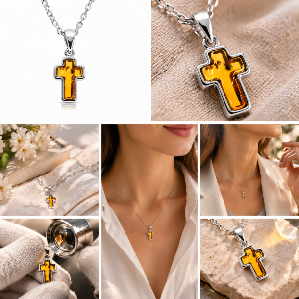 Rav Kors Vedh�ng i S�lv | �gte Rav | Den lille Ravbutik