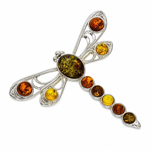 Guldsmed Broche I 925 Sterling S�lv Og Rav
