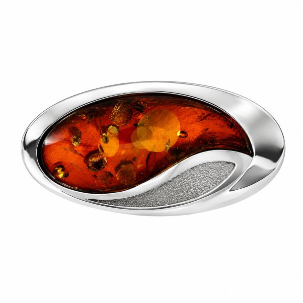 Elegant Ravbroche i 925 Sterling S�lv med �gte  Rav � Moderne B�lgedesign