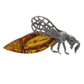 Bi Broche I  gte Slv Og Rav