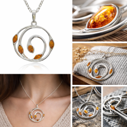 H�ndlavet botanisk brun rav og .925 sterlings�lv h�ngende vedh�ng