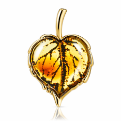 Blatt-Anh�nger aus Bernstein und vergoldetem Silber