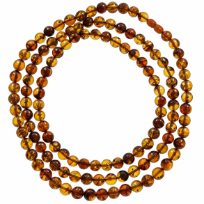 Klassisk meget lang 120 cm Ravhalsk�de med Runde Ravperler i brun ravfarvet Farver � �gte Rav