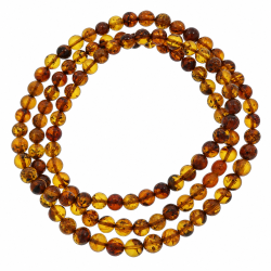 Klassisk meget lang 120 cm Ravhalsk�de med Runde Ravperler i brun ravfarvet Farver � �gte Rav