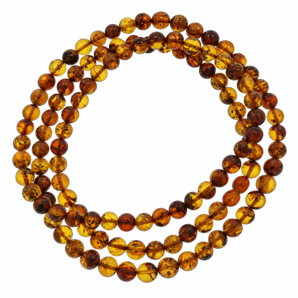 Klassisk meget lang 120 cm Ravhalsk�de med Runde Ravperler i brun ravfarvet Farver � �gte Rav