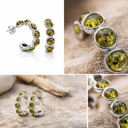 Creoler - Kreoler gr�n med �gte rav og .925 s�lv