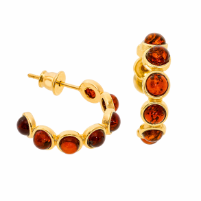 Forgyldte Creoler  - Kreoler Med �gte Rav i brun farve