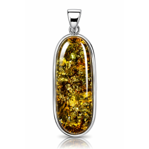 Dansk H�ndlavet Rav Vedh�ng i Sterling S�lv � Flerfarvet Baltisk Rav (Gr�n & Cognac)