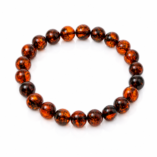 Elegant dansk rav kuglearmb�nd med �gte cognac rav. Eksklusivt og tidl�st smykke med naturlig gl�d og luksuri�st udtryk