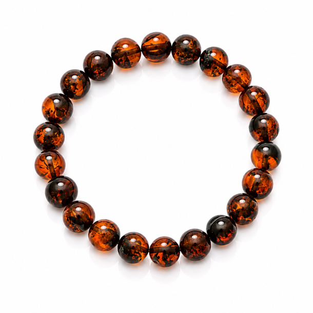 Elegant dansk rav kuglearmb�nd med �gte cognac rav. Eksklusivt og tidl�st smykke med naturlig gl�d og luksuri�st udtryk