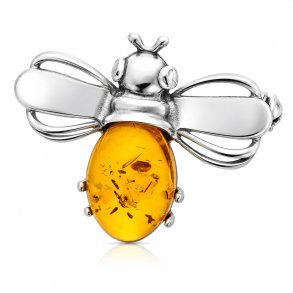 Bienen Brosche aus 925 Sterling Silber mit Echtem D�nischem Bernstein