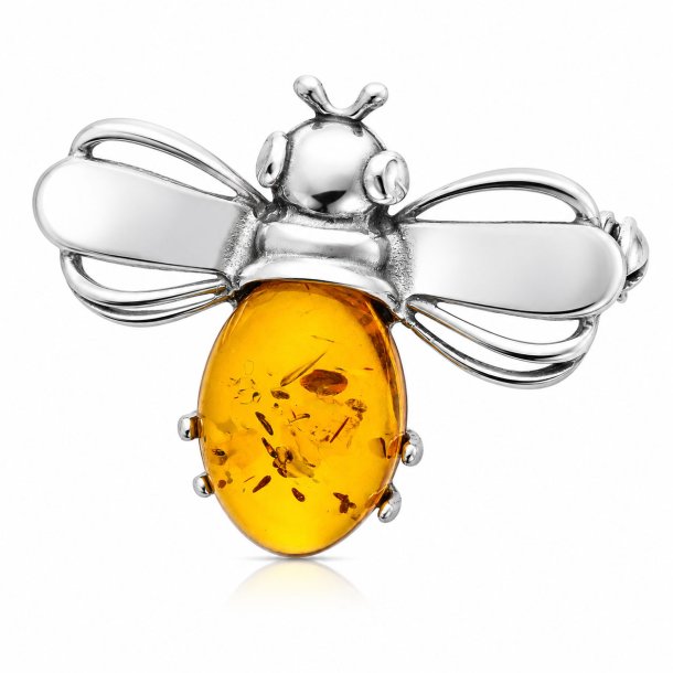 Bienen Brosche aus 925 Sterling Silber mit Echtem D�nischem Bernstein