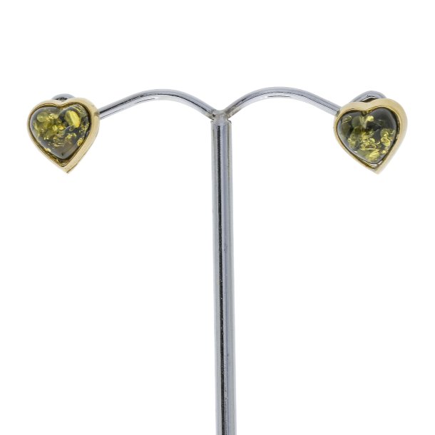 Hjertereringe I Forgyldt Slv Og Rav