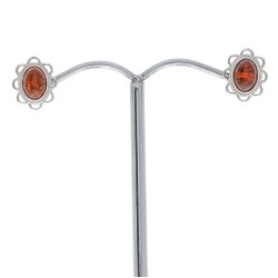 Kirsebr Farvet Blomsterreringe Af Rav Og Slv 