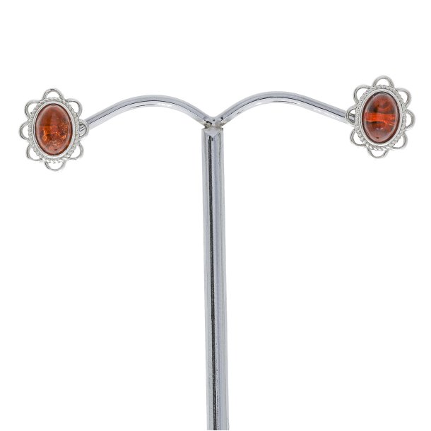 Kirsebr Farvet Blomsterreringe Af Rav Og Slv 