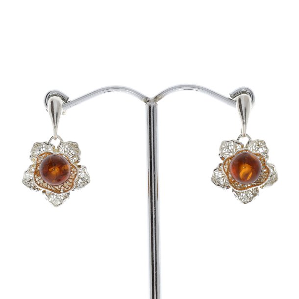 Blomstrende perle -  rav og slv reringe