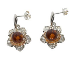 Blomstrende perle -  rav og slv reringe