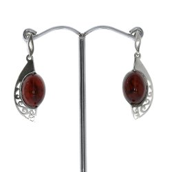 Maori b�lger - Moderne halv-dr�be �reringe med flet ravstykke af sterling s�lv