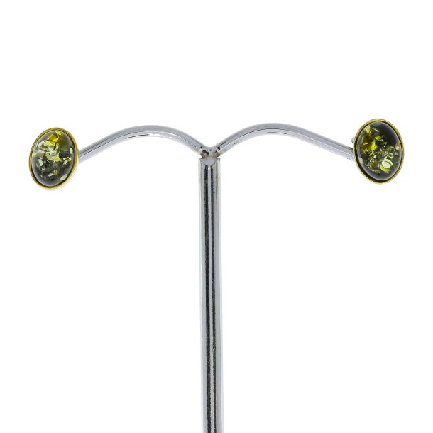 Diskret Ovale Rav �restikker I Forgyldt S�lv 