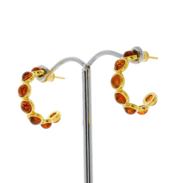 Forgyldte Creoler  - Kreoler Med �gte Rav i brun farve