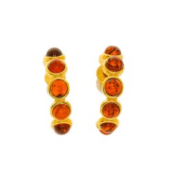 Forgyldte Creoler  - Kreoler Med �gte Rav i brun farve