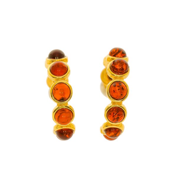 Forgyldte Creoler  - Kreoler Med �gte Rav i brun farve