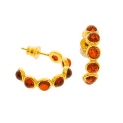 Forgyldte Creoler  - Kreoler Med �gte Rav i brun farve