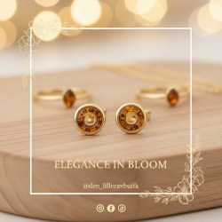 Moderne "Donut" rav�reringe | Guldbelagte 925 s�lv minimalistiske �reringe | �gte cognac rav hule cirkel�reringe