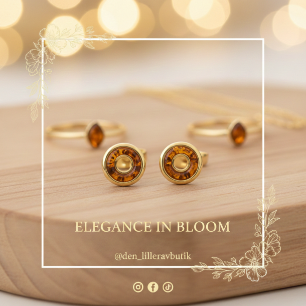 Moderne "Donut" rav�reringe | Guldbelagte 925 s�lv minimalistiske �reringe | �gte cognac rav hule cirkel�reringe