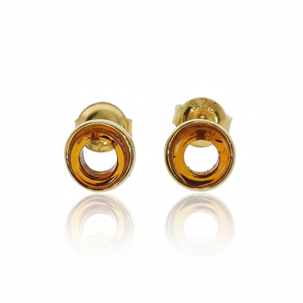 Moderne "Donut" rav�reringe | Guldbelagte 925 s�lv minimalistiske �reringe | �gte cognac rav hule cirkel�reringe