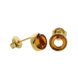 Moderne "Donut" rav�reringe | Guldbelagte 925 s�lv minimalistiske �reringe | �gte cognac rav hule cirkel�reringe