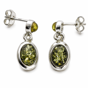 Elegante �reringe med Gr�nt Rav og 925 Sterling S�lv