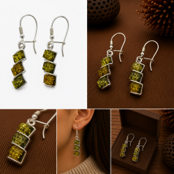 Gr�nne Rav�reringe i 925 Sterling S�lv � Moderne Geometrisk Design