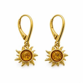 Sol �reringe med Rav i Forgyldt 925 Sterling S�lv