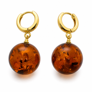 Runde Rav �reringe i Forgyldt 925 Sterling S�lv � Cognac Rav