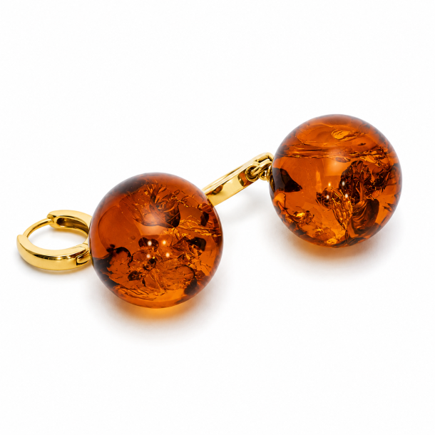 Runde Rav �reringe i Forgyldt 925 Sterling S�lv � Cognac Rav