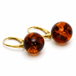 Runde Rav �reringe i Forgyldt 925 Sterling S�lv � Cognac Rav