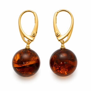 Runde Rav �reringe i Forgyldt 925 Sterling S�lv � Cognac Rav