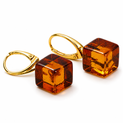 Geometriske Rav �reringe med Cognac Rav � Forgyldt 925 Sterling S�lv