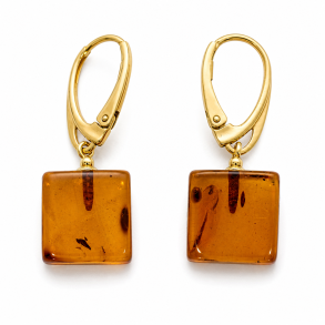Geometriske Rav �reringe med Cognac Rav � Forgyldt 925 Sterling S�lv