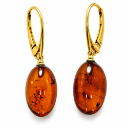 Elegante Rav �reringe med Cognac Rav � Forgyldt 925 Sterling S�lv