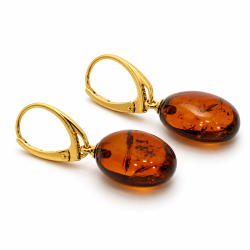 Elegante Rav �reringe med Cognac Rav � Forgyldt 925 Sterling S�lv