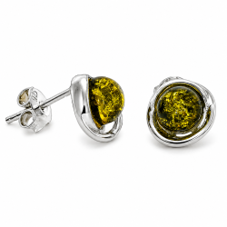 Runde �restikker med Gr�nt Rav � 925 Sterling S�lv