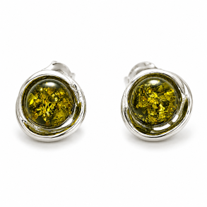 Runde �restikker med Gr�nt Rav � 925 Sterling S�lv